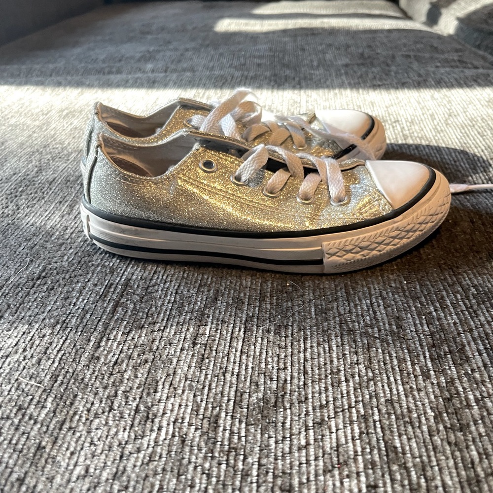 Child size 11 silver glitter converse